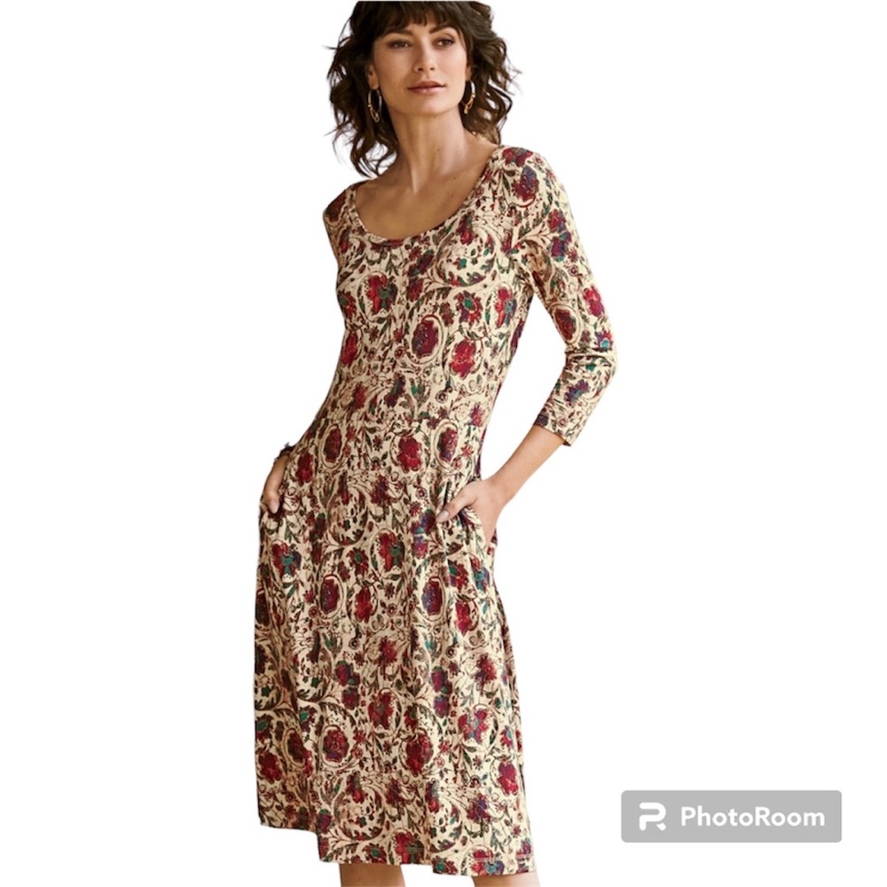 Peruvian Connection Lucine Dress 3/4 Sleeve Floral XS